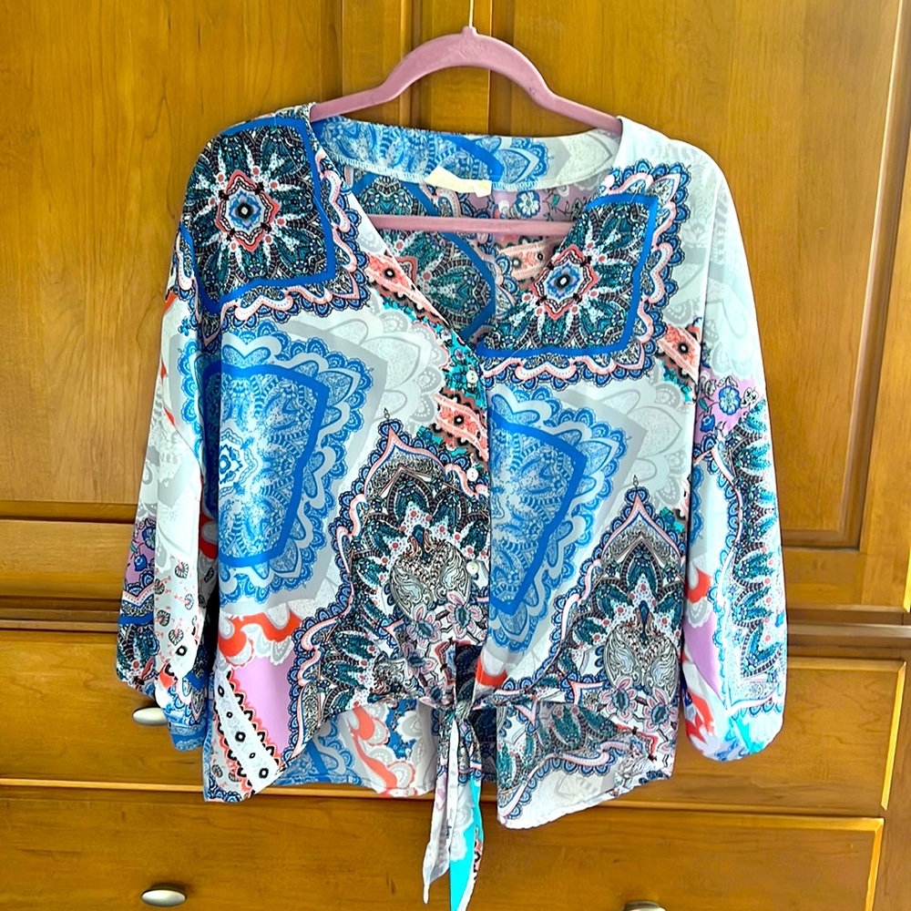 Pretty pink and blue M boutique boho summer top